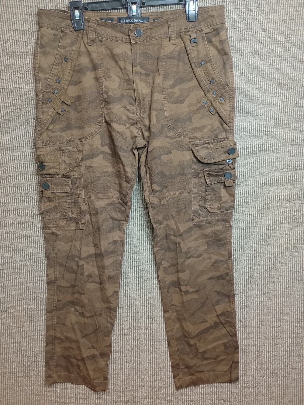 Nick Danger men's cargo pants camo print utility pockets 34×30